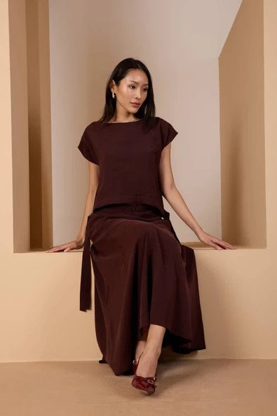 Acı Kahve Salaş Modal Dokuma Bluz - Resim 9