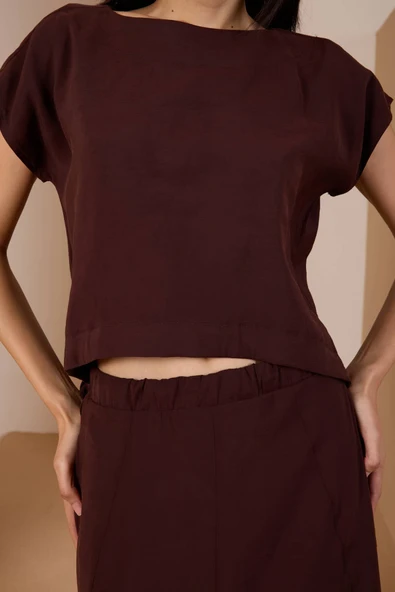 Acı Kahve Salaş Modal Dokuma Bluz - Resim 4