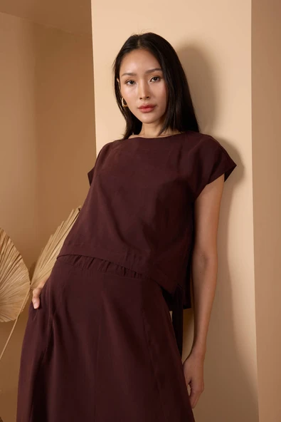 Acı Kahve Salaş Modal Dokuma Bluz - Resim 5