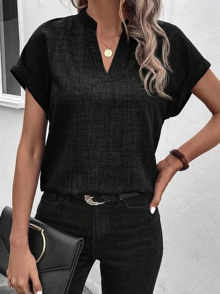 Kadın Kısa Kollu Hakim Yaka Sofya Bluz - 3