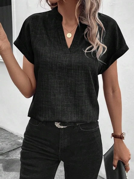 Kadın Kısa Kollu Hakim Yaka Sofya Bluz - 6