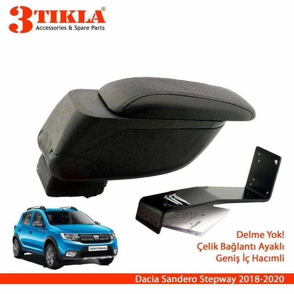 Dacia Sandero Stepway 2018-2020 Sonrası Geniş Hacimli  Delmesiz Çelik Ayaklı  Kolçak Kol Dayama