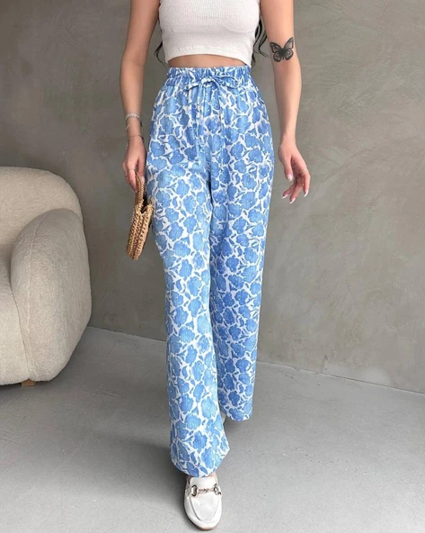 Kadın Yazlık Desenli Beli Lastikli Rahat Bürümcük Kadın Pantolon - 2