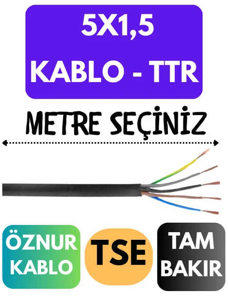 Öznur 5X1,5 TTR Kablo Metre Seçenekli (Siyah)