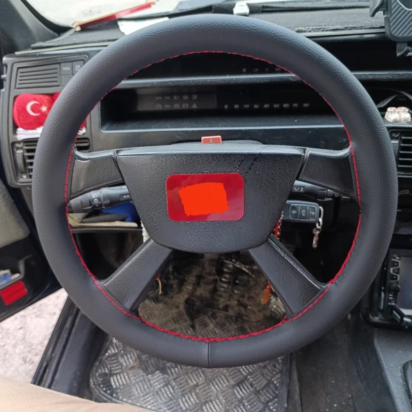 DİKİŞLİ DİREKSİYON KILIFI SİYAH DERİ KIRMIZI DİKİŞLİ FIAT TİPO İÇİN ürün görseli