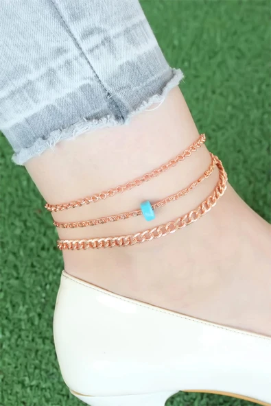 Rose Renk Zincirli Mavi Boncuklu Hal Hal - Resim 2