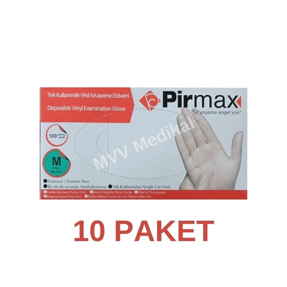 Dolphin Vinyl Pudrasız Orta Boy (M) 100'lü 10 Paket Vinil Eldiven