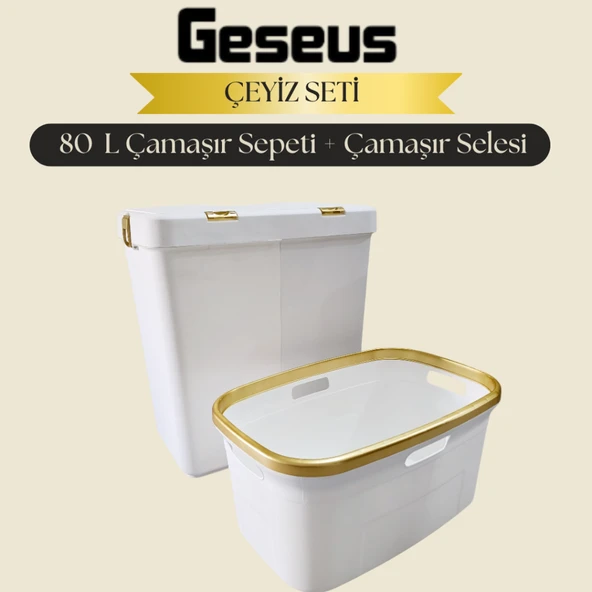 Gold Ikili Dokunmatik 80 Lt Çamaşır Sepeti+Çamaşır Selesi Çeyiz Seti-MT09