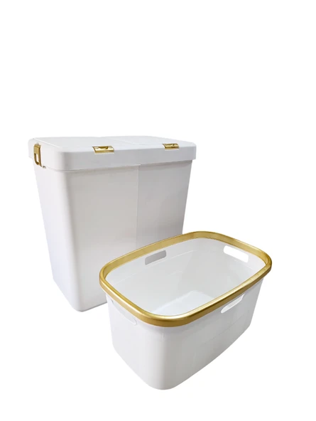 Gold Ikili Dokunmatik 80 Lt Çamaşır Sepeti+Çamaşır Selesi Çeyiz Seti-MT09 - 2