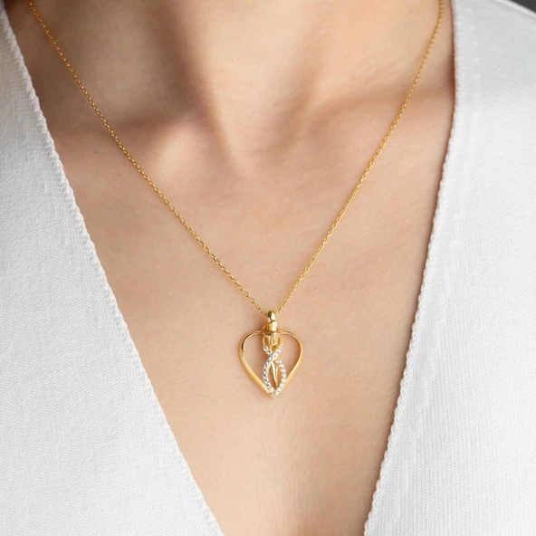 Vaoov 925 Ayar Gümüş Kalpli Sarılan Çİftler Kolye - Resim 2