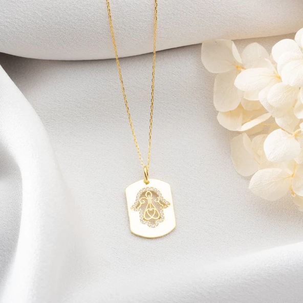 Vaoov 925 Ayar Gümüş Taşlı Fatmanın El Kolye - Resim 4