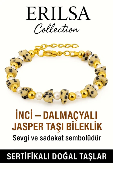 Sertifikalı İnci ve Dalmaçyalı Bıldırcın Jasper Taşı Bileklik – Enerji ve Denge ürün görseli