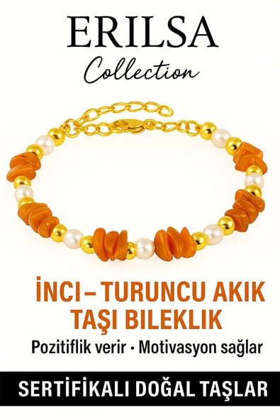 Sertifikalı İnci ve Turuncu Akik Taşı Bileklik – Enerji ve Zarafet ürün görseli