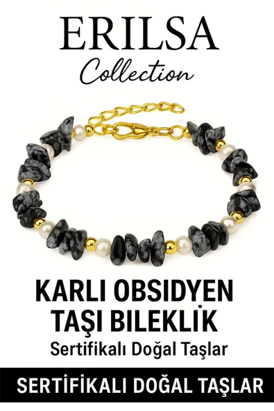 Sertifikalı İnci ve Karlı Obsidyen Taşı Bileklik – Denge ve Canlılık Enerjisi ürün görseli 1