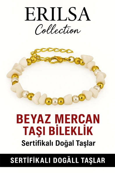 Sertifikalı Kırık Taşlı Model İnci – Beyaz Mercan Taşı Bileklik – Denge ve Canlılık Enerjisi - 1