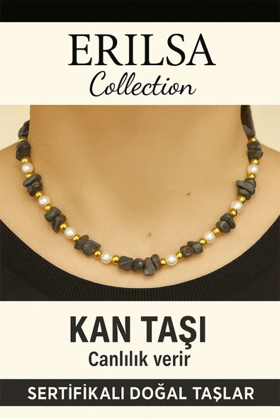 Sertifikalı Kırık Taşlı Model İnci – Kan Taşı (Heliotrop) Kolye – Koruyucu ve Dengeleyici Enerji ürün görseli