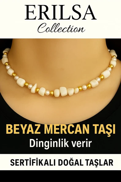 Sertifikalı Kırık Taşlı Model İnci – Beyaz Mercan Taşı Kolye – Koruyucu ve Dengeleyici Enerji ürün görseli