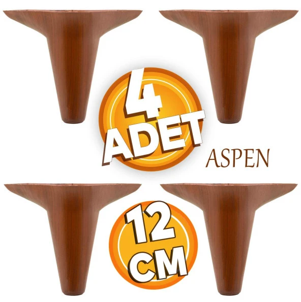 Aspen Lüx Mobilya Kanepe Sehpa Ünite Koltuk Ayağı Ahşap Desenli 12 cm Kahverengi Baza Ayak (4 ADET)