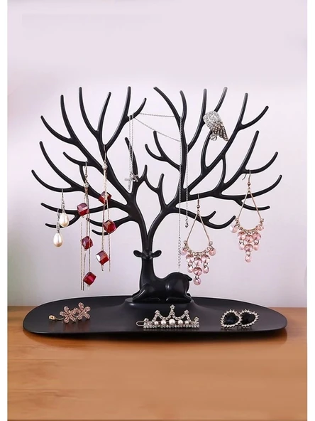 Siyah Geyik Mücevher Organizeri - Geyik Şeklinde Yüzük Küpe Kolye Düzenleyici - 2