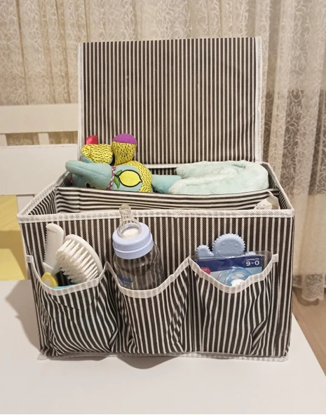 Tutturma Aparatlı Bebek Beşik Başucu Düzenleyici Kapaklı 5 Bölmeli Organizer - 3
