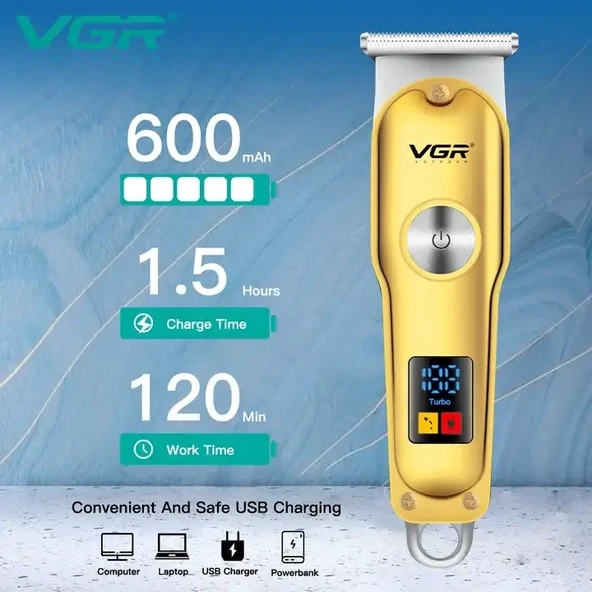 Vgr V-290 Altın T Bıçak Sıfır Kesim Lcd Ekran Şarjlı Tıraş Makinesi - 2