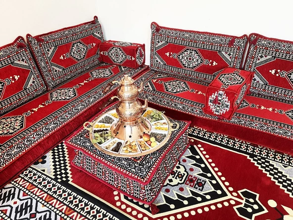 Shark Anatolia Oryantal Saraylı Şark Köşesi İkili Sedir Takımı Kırmızı - 6