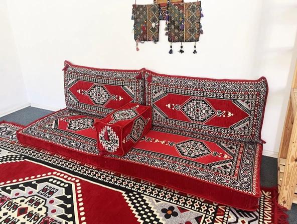 Shark Anatolia Oryantal Saraylı Şark Köşesi İkili Sedir Takımı Kırmızı - 2