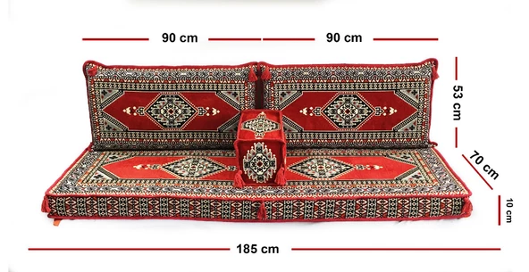 Shark Anatolia Oryantal Saraylı Şark Köşesi İkili Sedir Takımı Kırmızı - 4