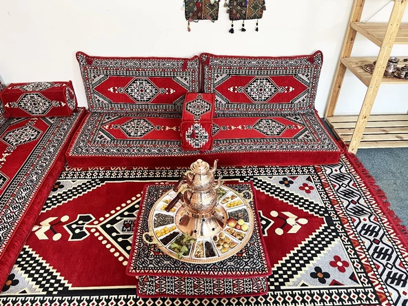 Shark Anatolia Oryantal Saraylı Şark Köşesi İkili Sedir Takımı Kırmızı - 5