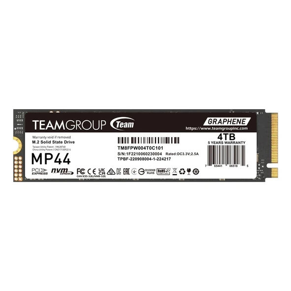Team MP44 4TB 7400/6900MB/s Gen4x4 NVMe M.2 SSD (TM8FPW004T0C101)