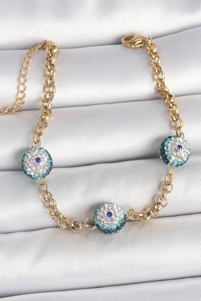 Gold Renk Zirkon Taşlı Nazar Boncuk Model Kadı Bileklik -  EBJ250510W33802 ürün görseli