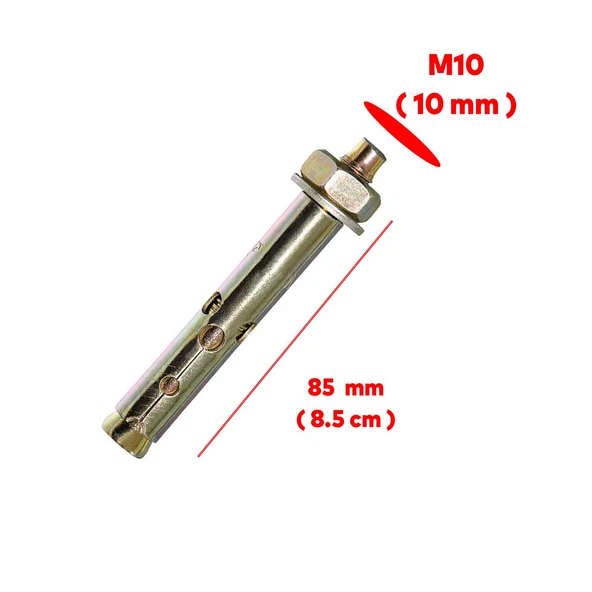( 8 Adet ) Saplamalı Gömlek Çelik Dübel M10x85 mm Raf Montaj Bağlantı Zemin Monte Betona Asma Aparat - 2