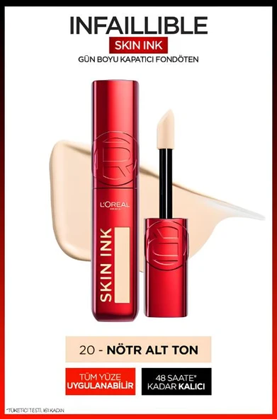 L'Oréal Paris Skin Ink Gün Boyu Kapatıcı Fondöten - Nötr Alt Ton 20