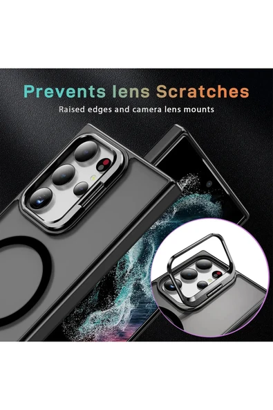 Samsung Galaxy S24 FE Standlı Mat Magsafe Metal Renk Tuşlu Kamera Lens Hediyeli - 4