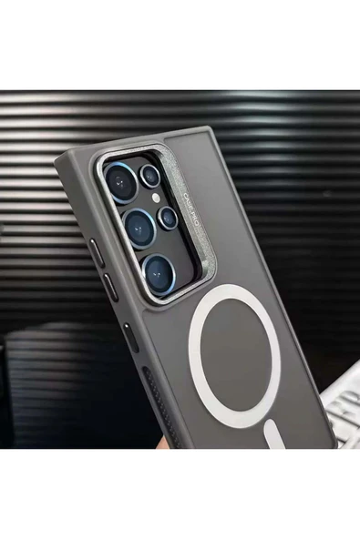 Samsung Galaxy S24 Ultra Standlı Mat Magsafe Metal Renk Tuşlu Kamera Lens Hediyeli