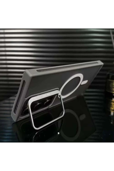 Samsung Galaxy S24 Ultra Standlı Mat Magsafe Metal Renk Tuşlu Kamera Lens Hediyeli - 4