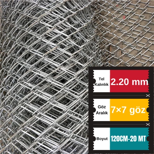 2.20mm Kalınlık 7x7 Göz (120cm -20mt ) Galvanizli Helezon Bahçe Çit Tel Örgü
