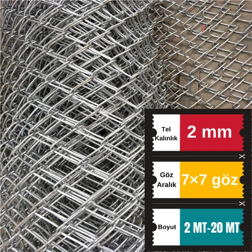 2.00mm Kalınlık 7x7 Göz (200cm -20mt ) Galvanizli Helezon Bahçe Çit Tel Örgü