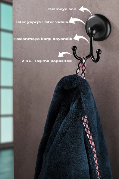 3SAS Bornoz Havlu Askılğı Çatallı Askılık SİYAH S-112 - 3