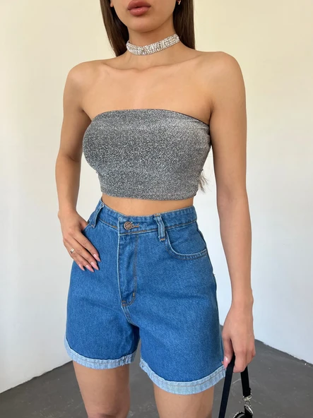 Kadın Duble Paça Yıkamalı Rahat Denim Şort - 3