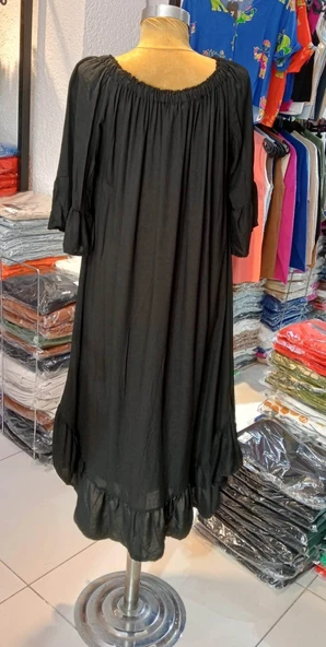 Kadın Yazlık Her bedene Uyumlu Madonna Yaka Senora Elbise - 3