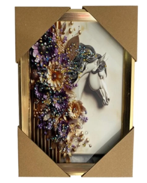 Duvar Tablo 22X32 Cm At Ve Çiçekler 3 Boyutlu M4440-1