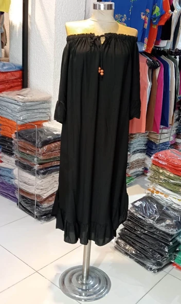 Kadın Yazlık Her bedene Uyumlu Madonna Yaka Senora Elbise - 5