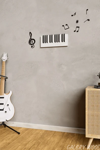 Galery Wood Müzik Ve Notalar Dekoratif Duvar Sticker, Sol Anahtarlı Müzik Notaları, Müzik Odası Dekorasyon(16Ad) - 4