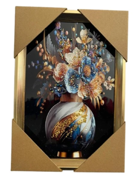 Duvar Tablo 22X32 Cm Vazoda Çiçekler Mavi 3 Boyutlu M4440-1