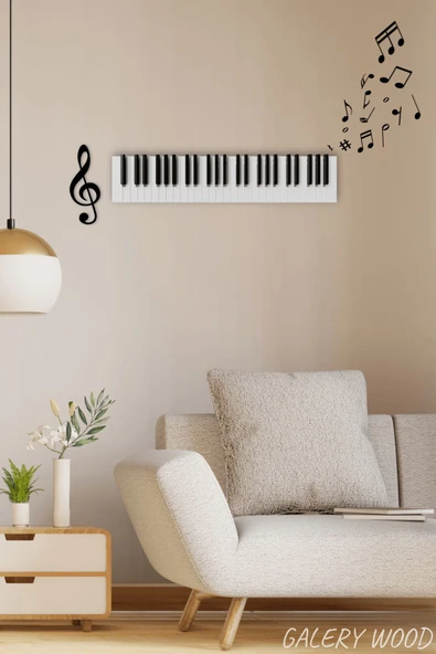 Galery Wood Müzik Ve Notalar Dekoratif Duvar Sticker, Sol Anahtarlı Müzik Notaları, Müzik Odası Dekorasyon(16Ad)