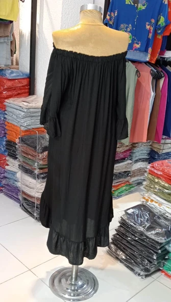 Kadın Yazlık Her bedene Uyumlu Madonna Yaka Senora Elbise - 4