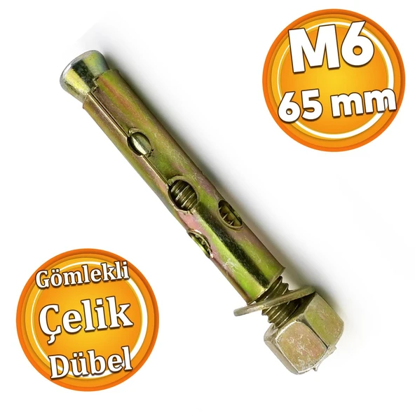 ( 8 Adet ) Saplamalı Gömlek Çelik Dübel M6x65 mm Raf Montaj Bağlantı Zemin Monte Betona Asma Aparat - 4