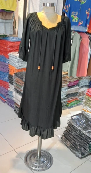 Kadın Yazlık Her bedene Uyumlu Madonna Yaka Senora Elbise - 2