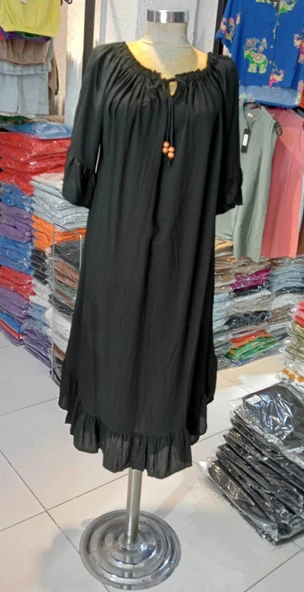 Kadın Yazlık Her bedene Uyumlu Madonna Yaka Senora Elbise